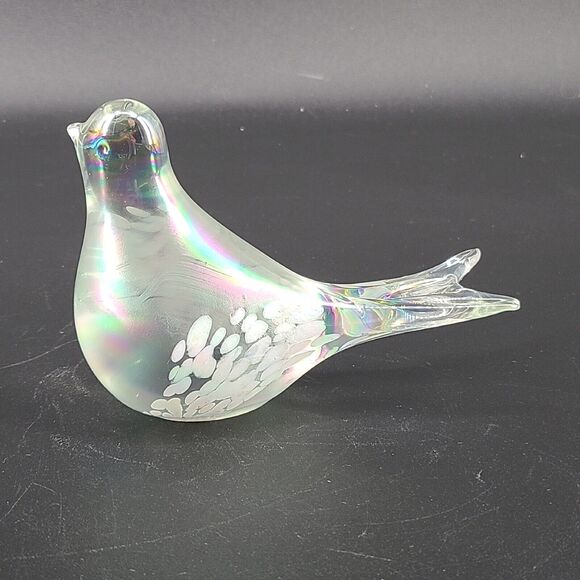Art Glass Clear Bird Dove Iridescent Wings Figurine Paperweight - Picture 2 of 4